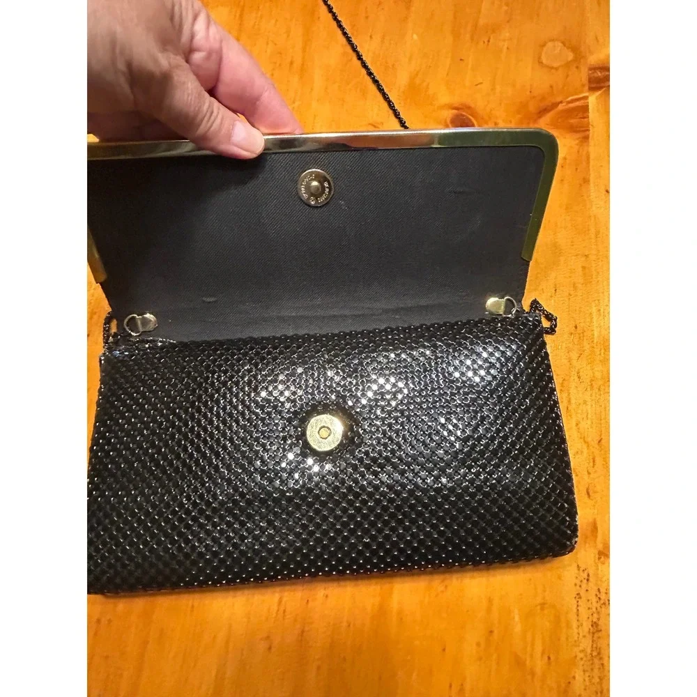 Vintage Black Mesh Evening Clutch Bag Crossbody Formal Purse Goth Glam Romantic
